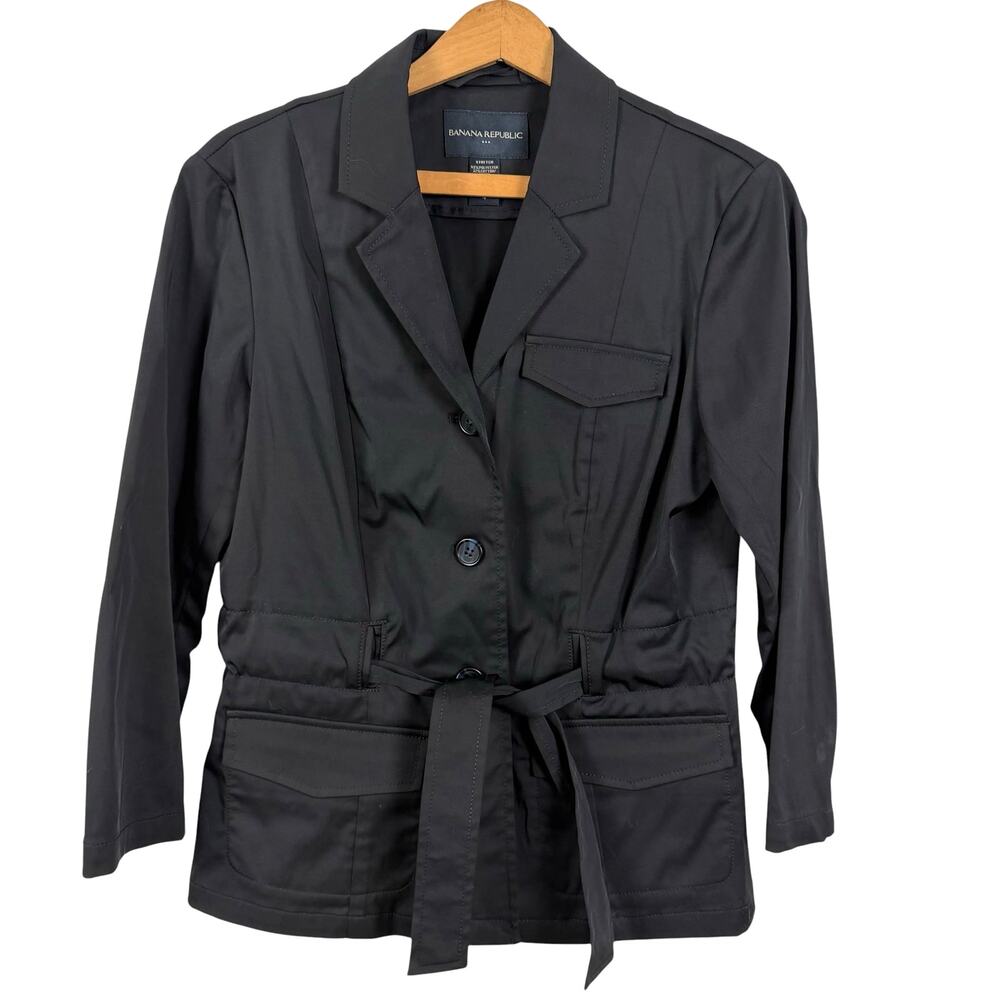 Banana Republic Women Black Jacket Size 4 Stretch Tie Belt Retro Preppy Capsule